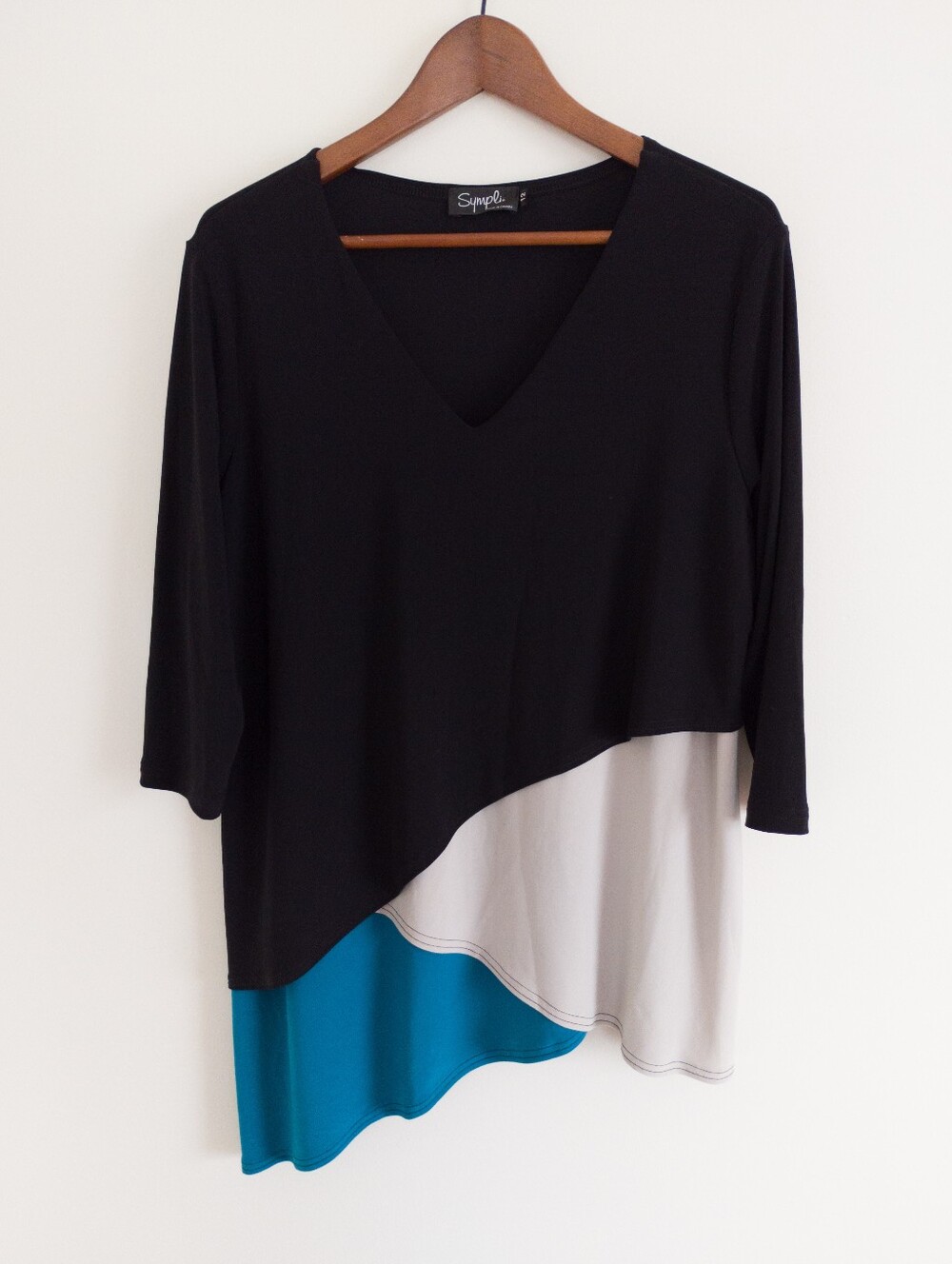 Sympli Canada Matrix Layer Colorblock Asymmetrical Tunic Top 12 Black Teal